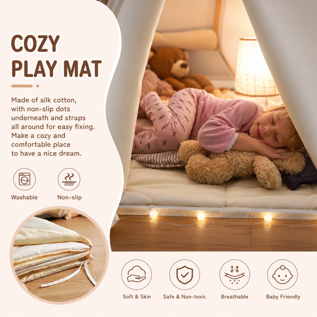 Little Teekies Kids Play Tent with Lights and Mat Cozy Indoor Playhouse